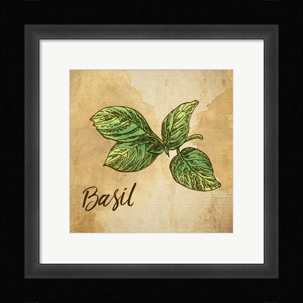 Framed Basil on Burlap Print