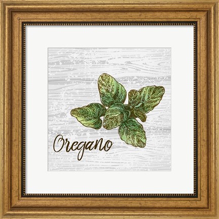 Framed Oregano on Wood Print