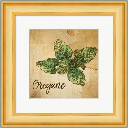 Framed Oregano on Burlap Print