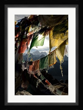 Framed Prayer flags on Summit of Gokyo Ri, Everest region, Mt Everest, Nepal Print