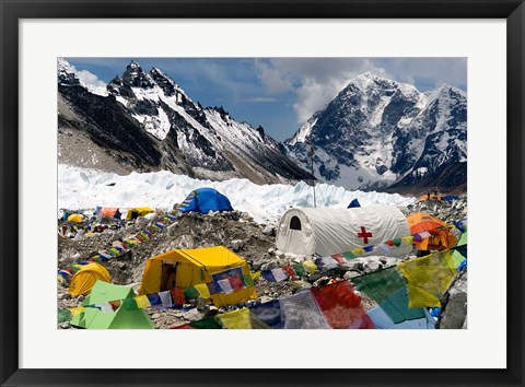 Framed Tents of Mountaineers Scattered along Khumbu Glacier, Base Camp, Mt Everest Print