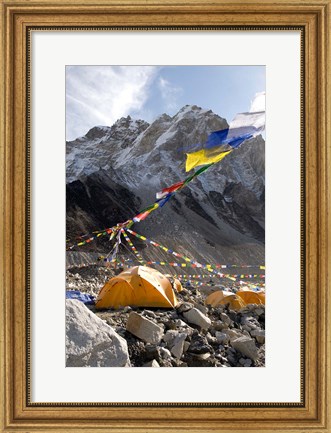 Framed Tents of mountaineers along Khumbu Glacier, Mt Everest, Nepal Print