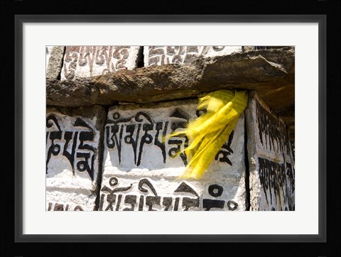 Framed Prayer flag and Mani Stones, Buddhist Mantras, Khumbu, Nepal Print