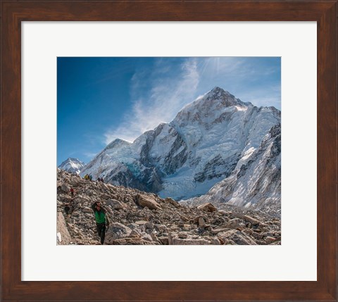 Framed Trekkers and porters on a trail, Khumbu Valley, Nepal Print