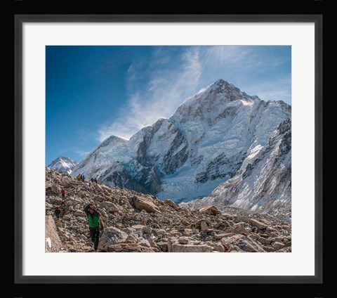 Framed Trekkers and porters on a trail, Khumbu Valley, Nepal Print