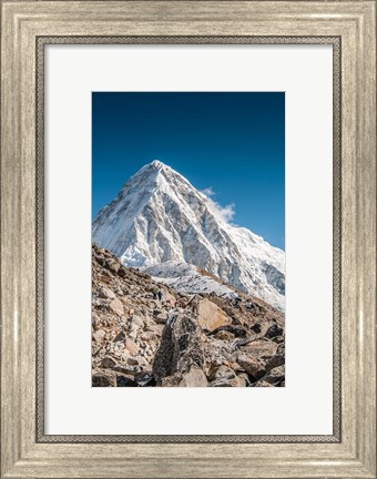 Framed Trekkers on a trail with Mt Pumori in background Print