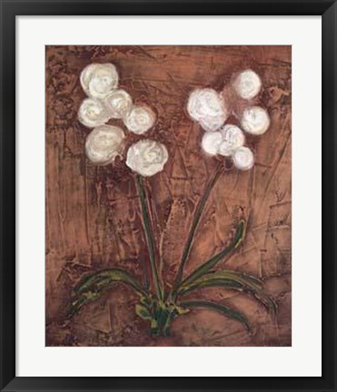 Framed White Flowers on Red II Print