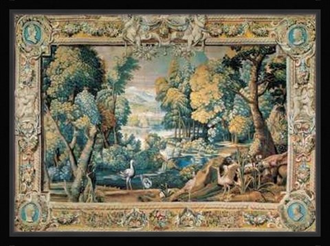 Framed 17th century - Tapestry Landscape Size 50x38.25 Print