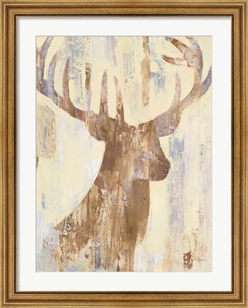 Framed Golden Antlers I Neutral Grey Print