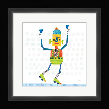 Framed Robot Party I on Squares Print