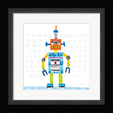 Framed Robot Party II on Squares Print