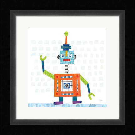 Framed Robot Party III on Squares Print