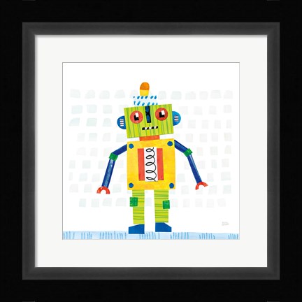 Framed Robot Party IV on Squares Print