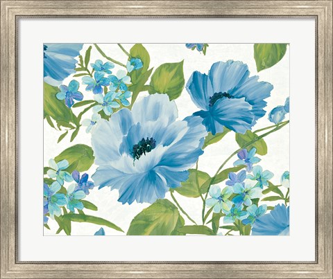 Framed Summer Poppies Blue Print