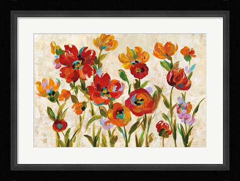 Framed July in the Garden I Cream Print