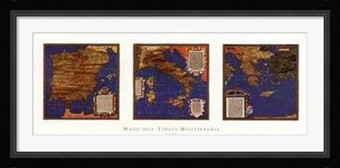 Framed Map Spain-Italy-Greece Triptych Print