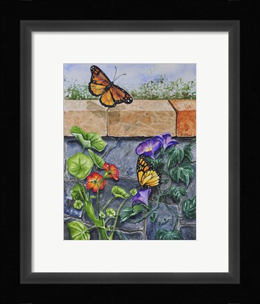 Framed Monarchs, Nasturtiums and Morning Glories Print