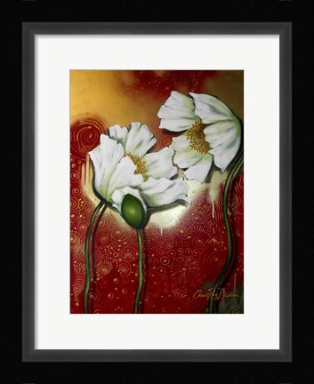 Framed White Poppies on Red Print