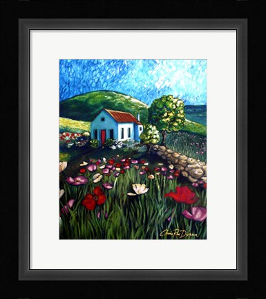 Framed Poppy Field Cottage Print