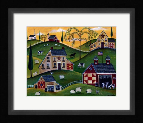 Framed American Organic Herb  Sheep Cow Farmland Print