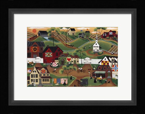 Framed Amish Quilt Village Print