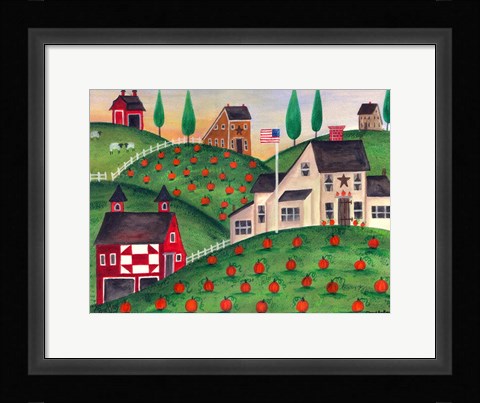 Framed Pumpkin Red Barn Folk Art Print