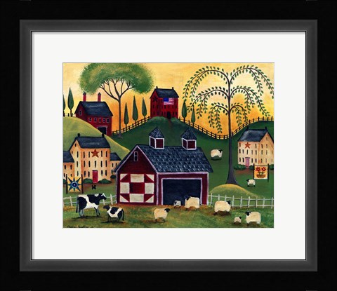 Framed Sunrise Red Quilt Barn Print