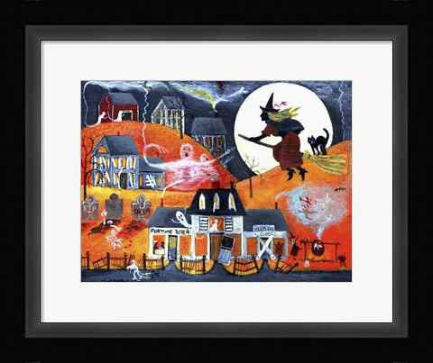 Framed All Hallows Eve Halloween Witch &amp; Fortuneteller Print