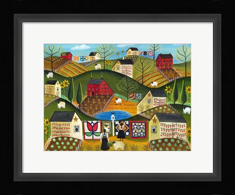 Framed Country Garden Folk Art Quilts Print