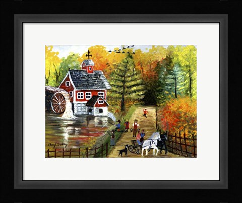 Framed Fishing by the Old Grist Mill Print