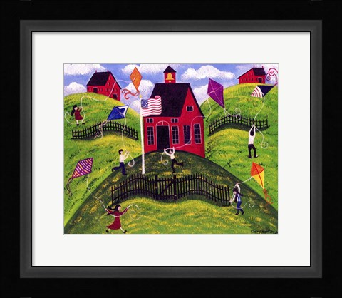 Framed Old Red School House Kite Day Print