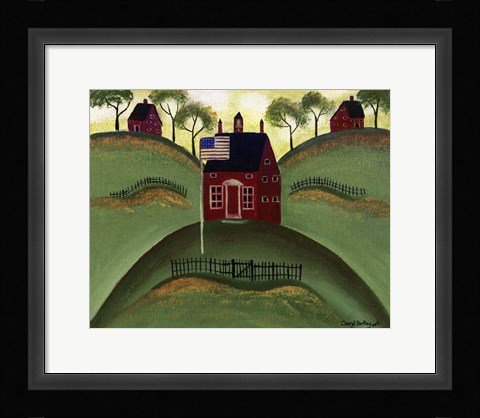 Framed Red School House Barn Print