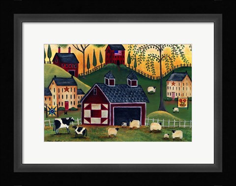 Framed Sunrise Red Quilt Barn Print