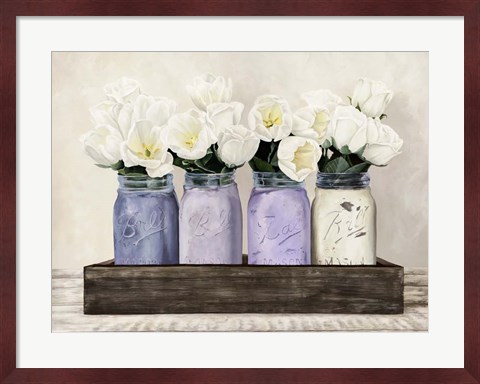 Framed Tulips in Mason Jars Print
