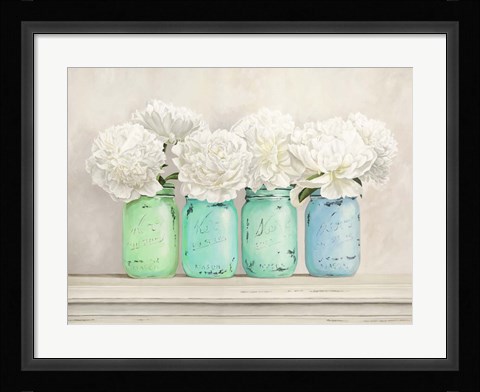 Framed Peonies in Mason Jars Print