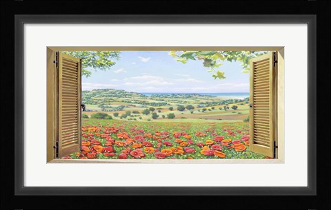 Framed Finestra su Campo di Papaveri Print