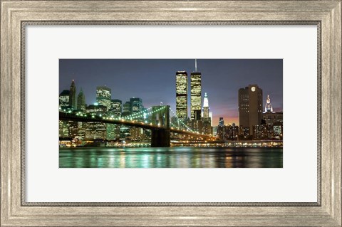 Framed Brooklyn Bridge and Twin Towers at Night Print