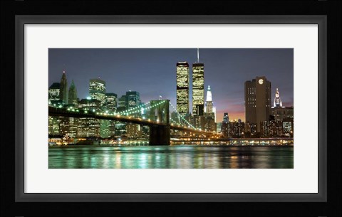 Framed Brooklyn Bridge and Twin Towers at Night Print