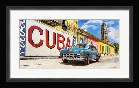 Framed Vintage Car and Mural, Cuba Print
