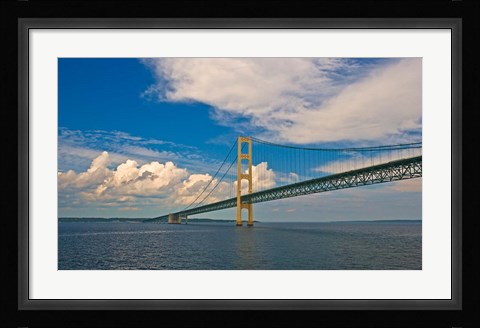 Framed Blue Skies over the Mackinac Bridge Print