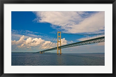 Framed Blue Skies over the Mackinac Bridge Print