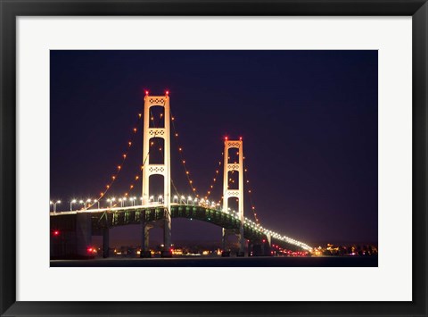 Framed Mackinac Bridge at Night Print