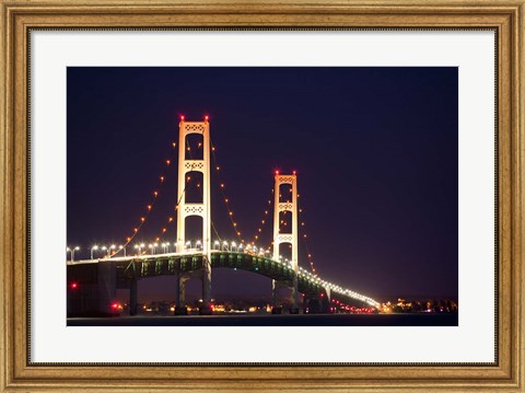 Framed Mackinac Bridge at Night Print