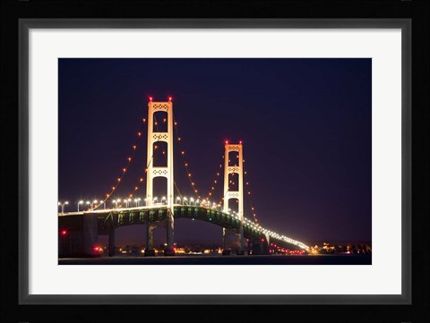 Framed Mackinac Bridge at Night Print