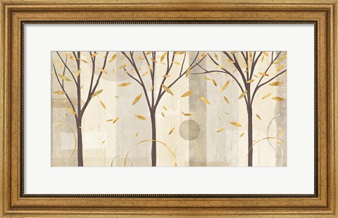 Framed Watercolor Forest Gold I Print