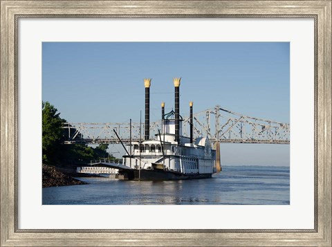 Framed Paddlewheel boat and casino, Mississippi River, Mississippi Print