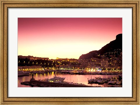 Framed Harbor at Sunset, Monte Carlo, Cote D&#39;Azure, Monaco Print