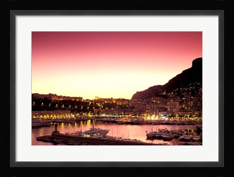 Framed Harbor at Sunset, Monte Carlo, Cote D'Azure, Monaco Print