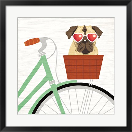 Framed Beach Bums Pug Bicycle I Print