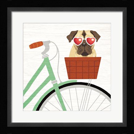 Framed Beach Bums Pug Bicycle I Print
